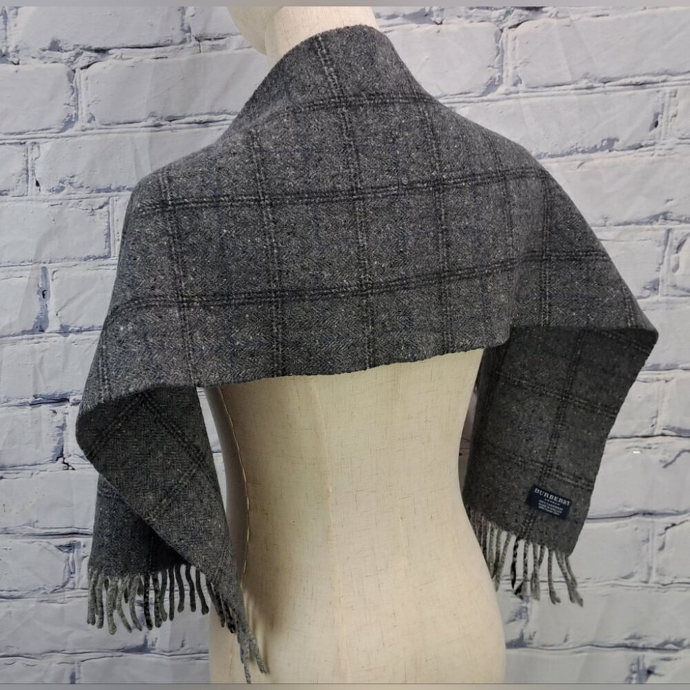 Burberry Vintage Scarf Check Speckled Gray 100% Cashmere England Y2K 42" x 11" - Picture 2 of 11
